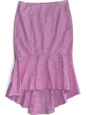 Women's Asymmetrical Midi Skirt Size 6 Hi-Low Ruffled Hem Linen Pink Feminine